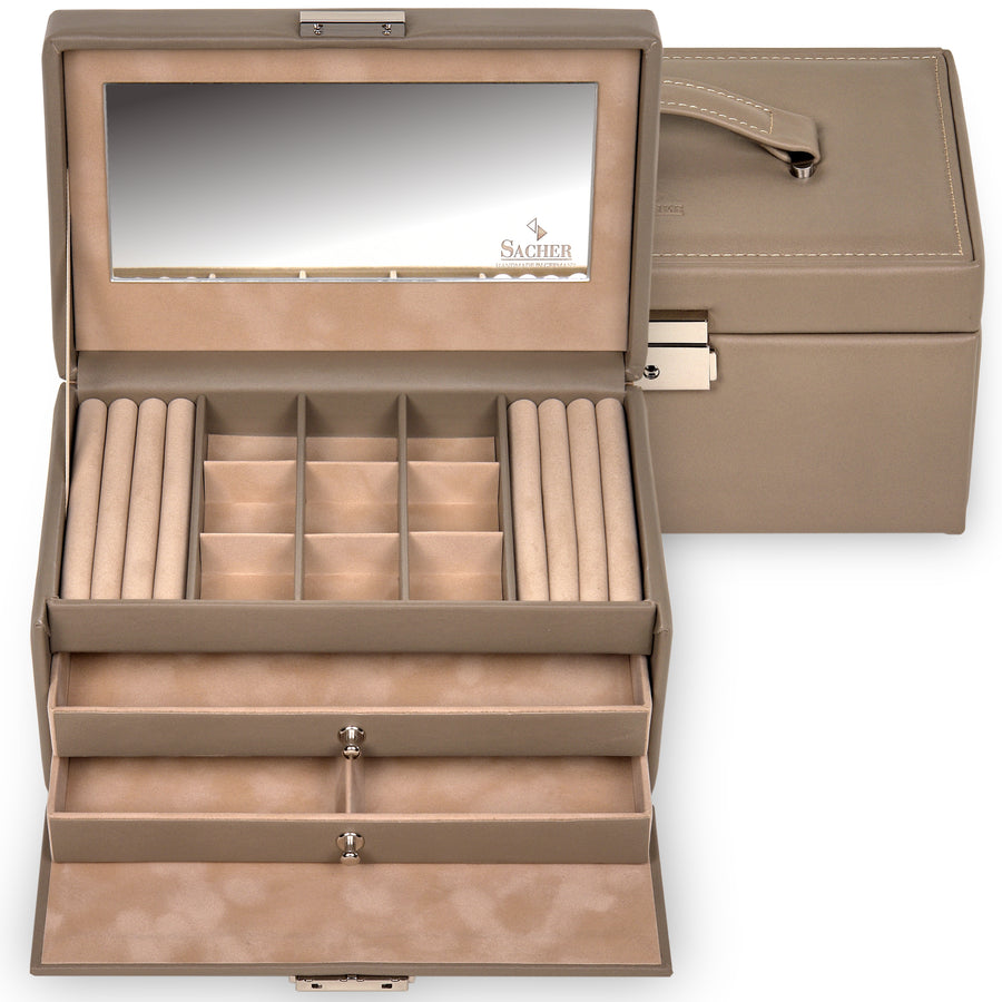 Coffret à bijoux Elly nature / taupe (cuir)