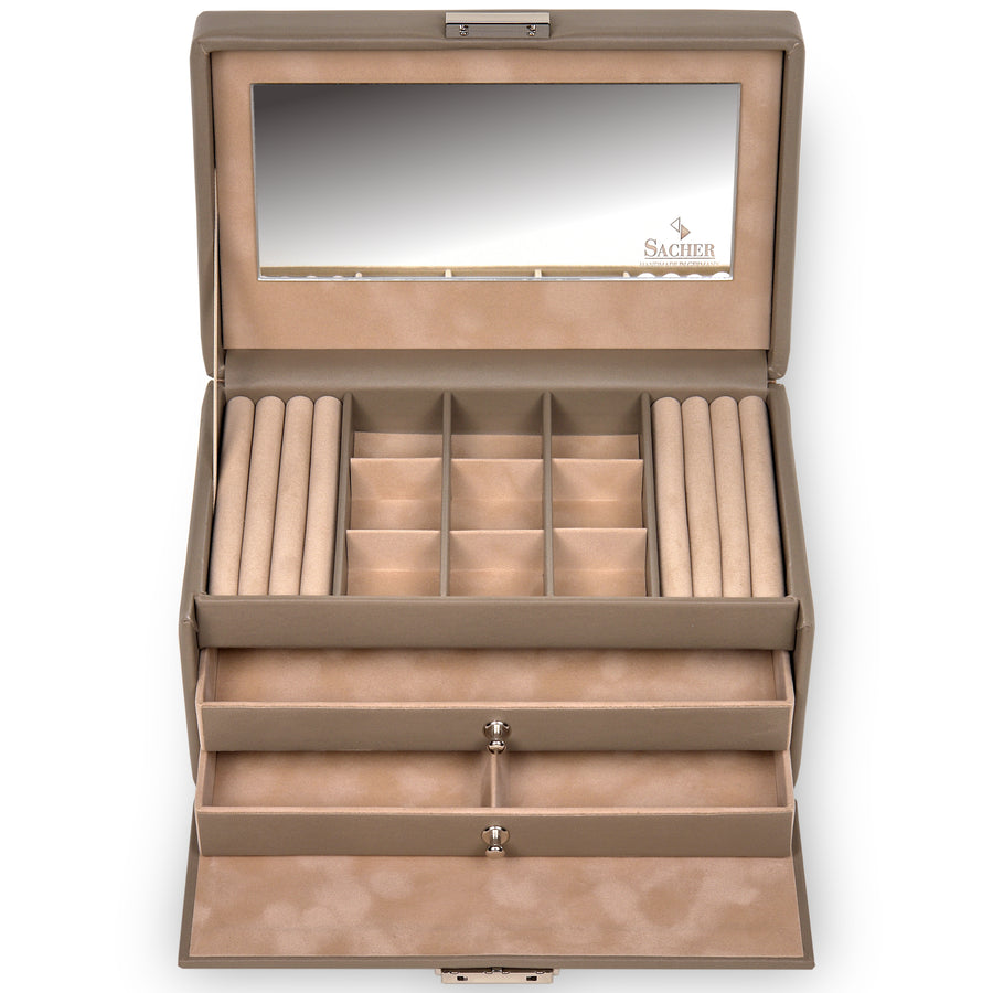 Coffret à bijoux Elly nature / taupe (cuir)