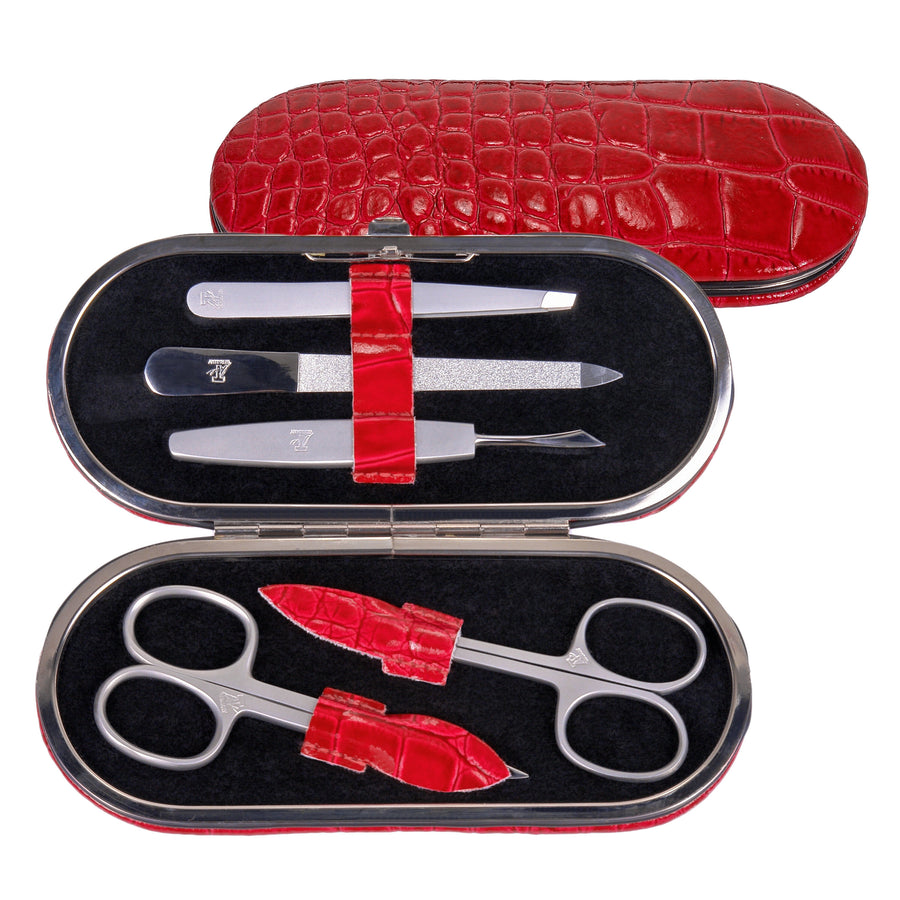 Astuccio per manicure da 5 pezzi Set manicure / rosso (pelle)