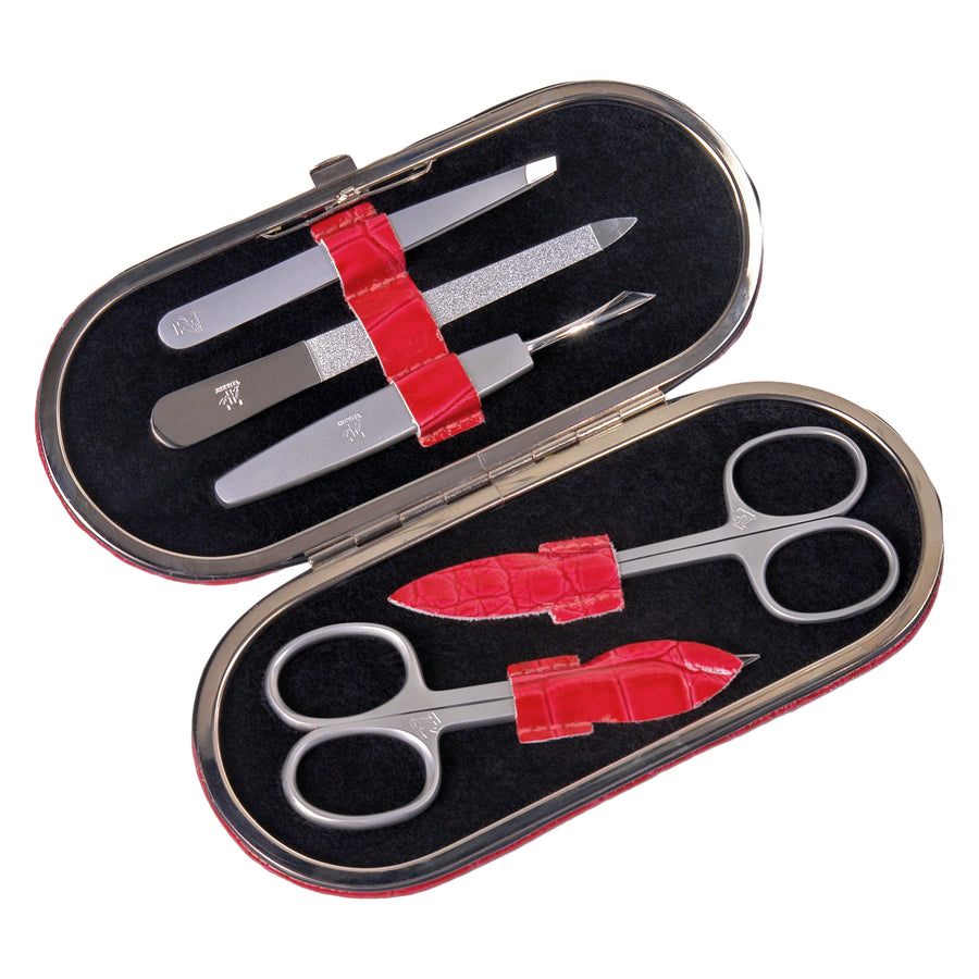 5-piece manicure case Manicure set / red (leather)