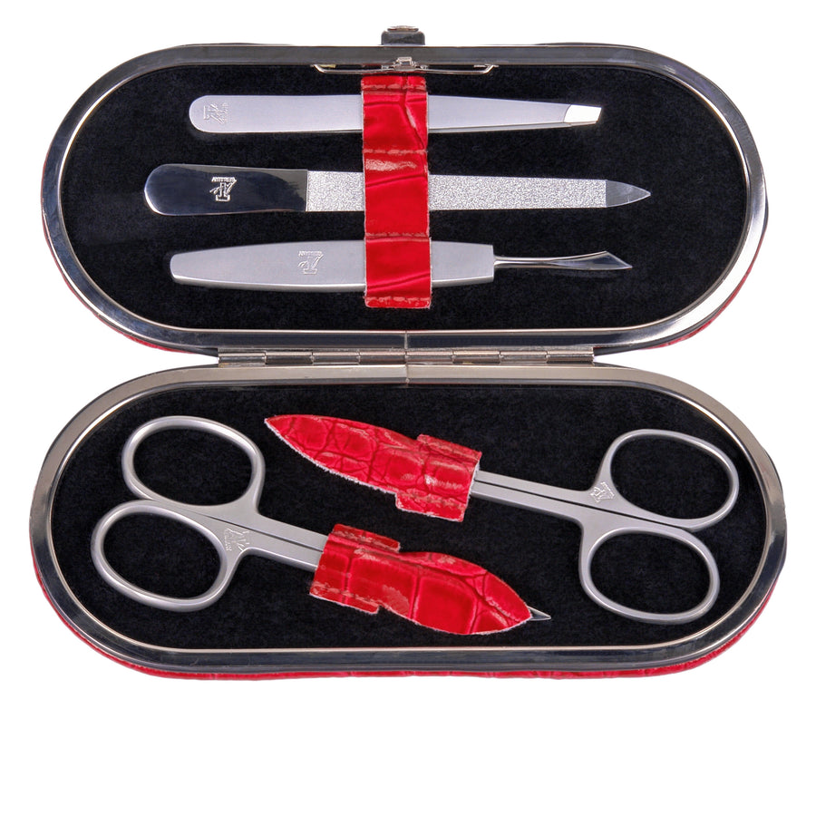 Astuccio per manicure da 5 pezzi Set manicure / rosso (pelle)