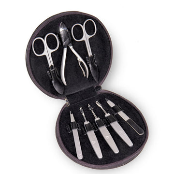 8-piece manicure case Manicure set / black (leather)