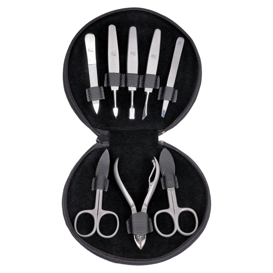 Astuccio per manicure da 8 pezzi Set manicure / nero (pelle)